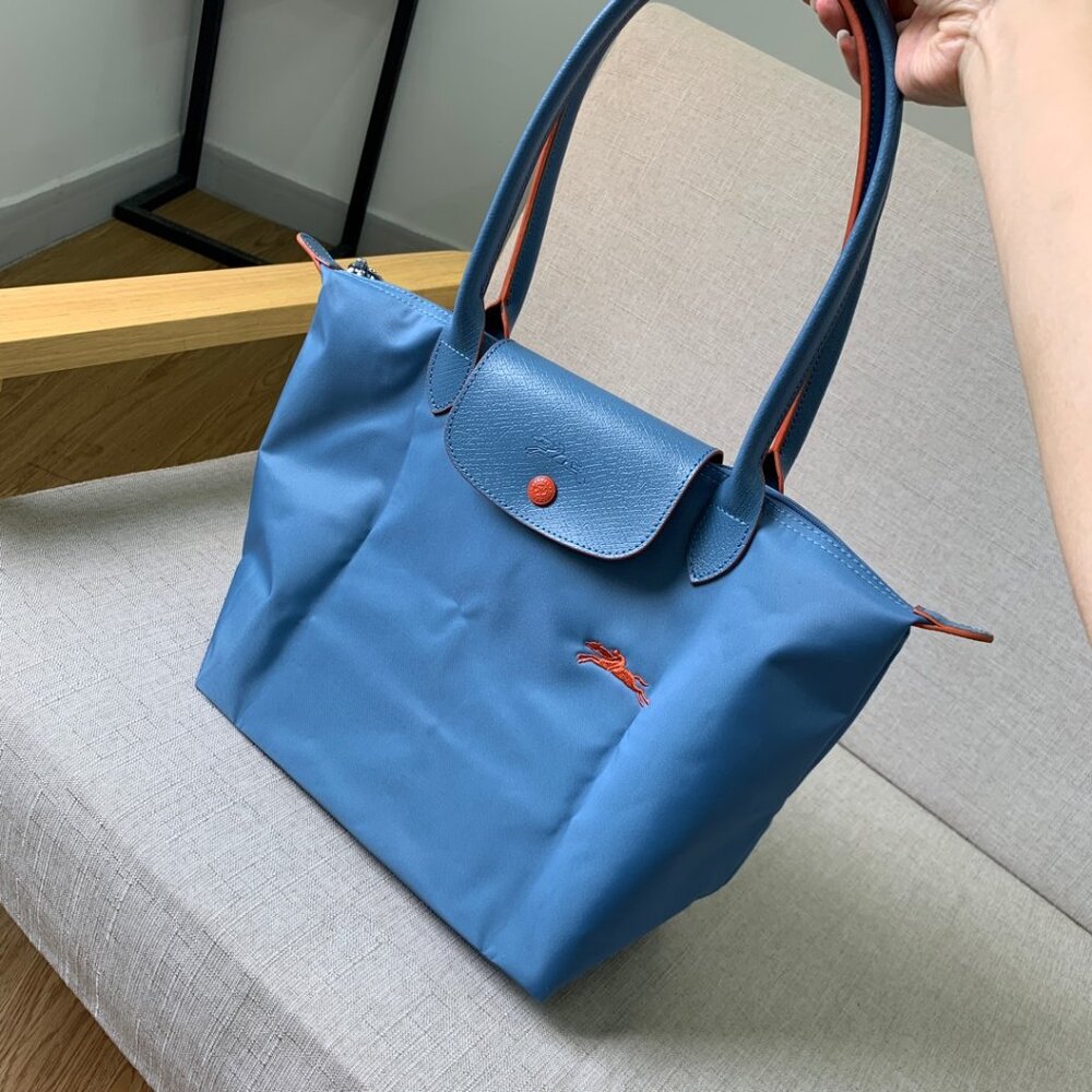 NWT Longchamp Le Pliage Club Medium Haze Blue Tote Women's Canvas Shoulder Bag